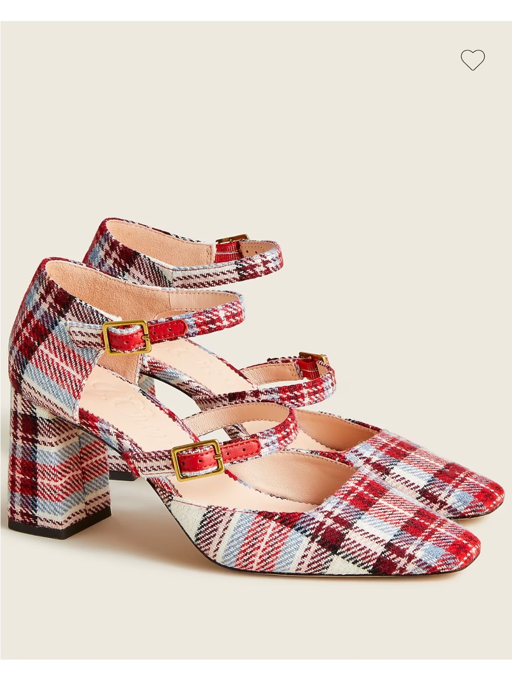 J. Crew Red Plaid Mary Jane Heels Marta double-strap pumps